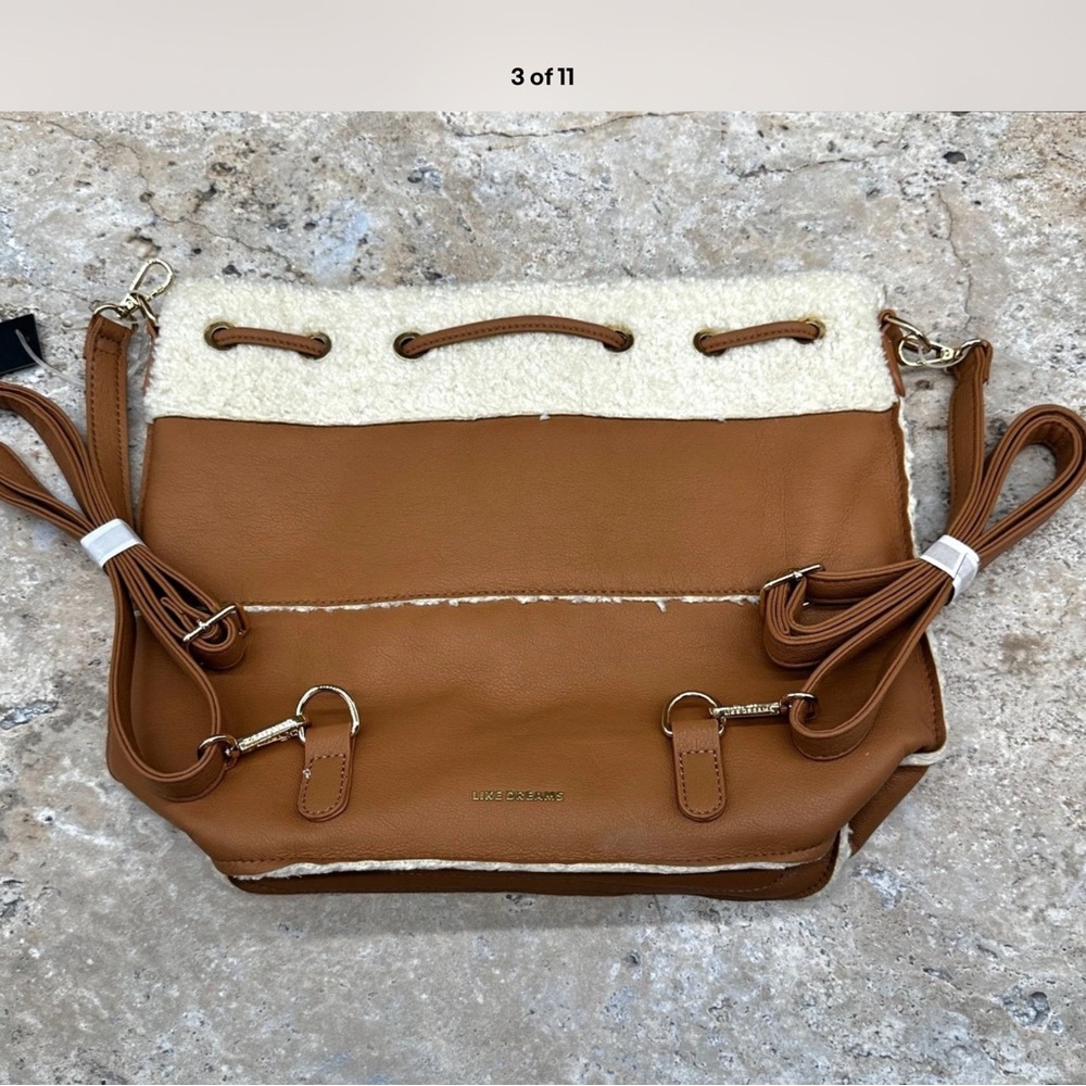 Like Dreams Backpack Womens One Size Tan Faux Fur/Leather NWT - Picture 4 of 15